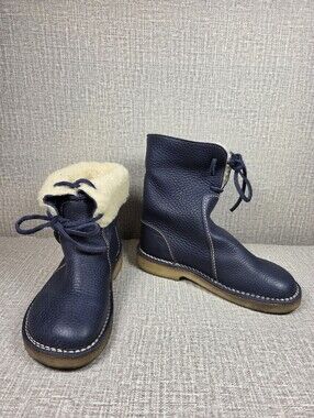Duckfeet Arhus Blue Pebbled Leather Wool Lined Boots Women's 37 US 6.5/7  $349